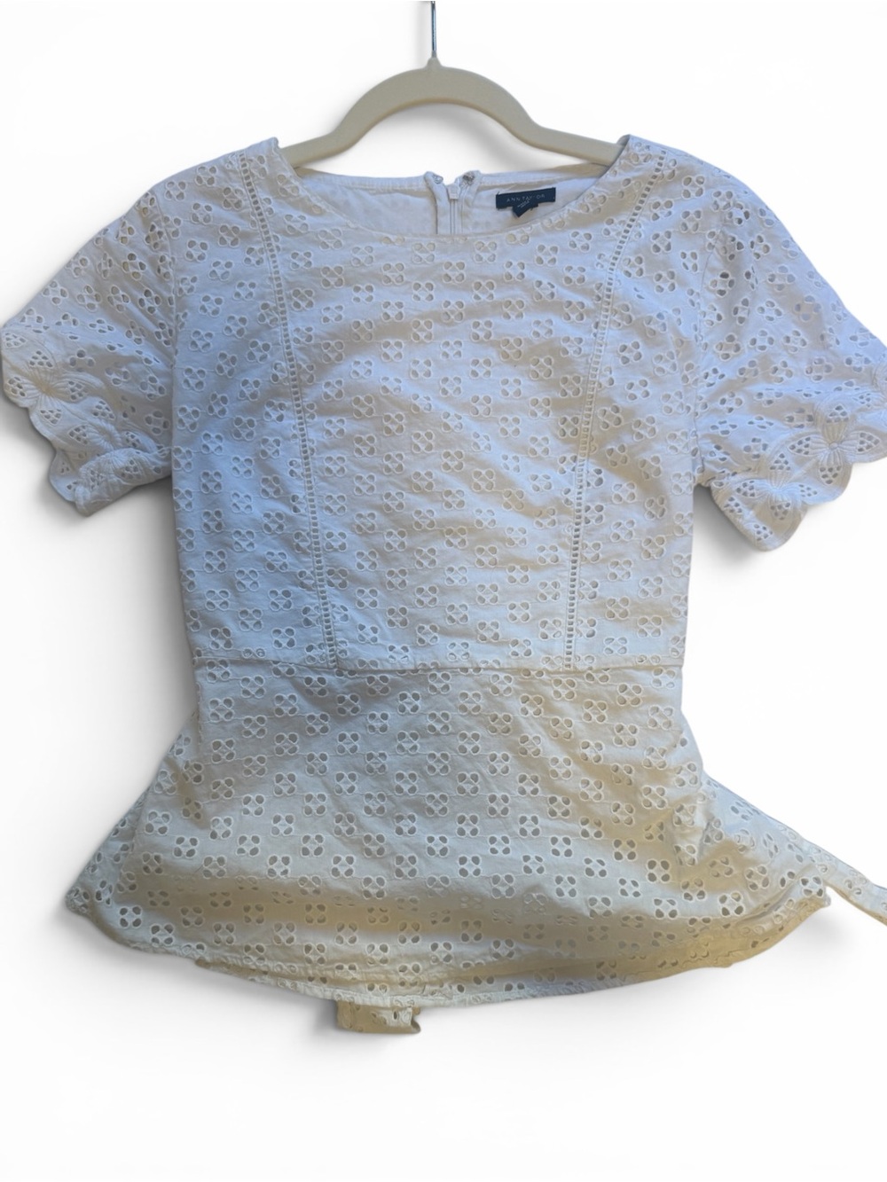 Vintage Ann Taylor Eyelet Peplum Top - White